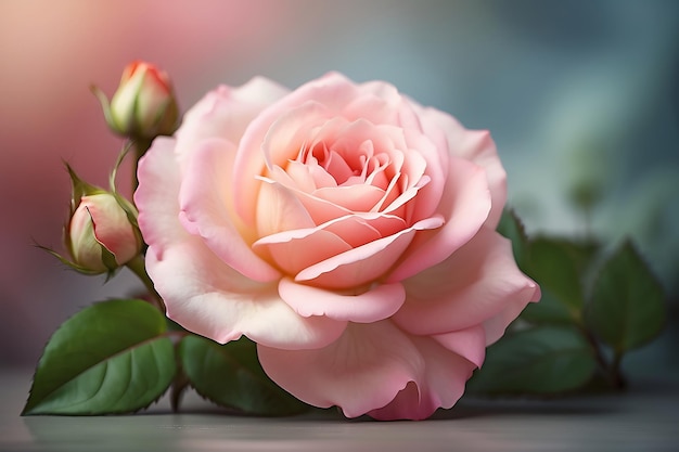 Realistische Fotografie von Rosenblumen, die einen Illustrationsstil nachahmt