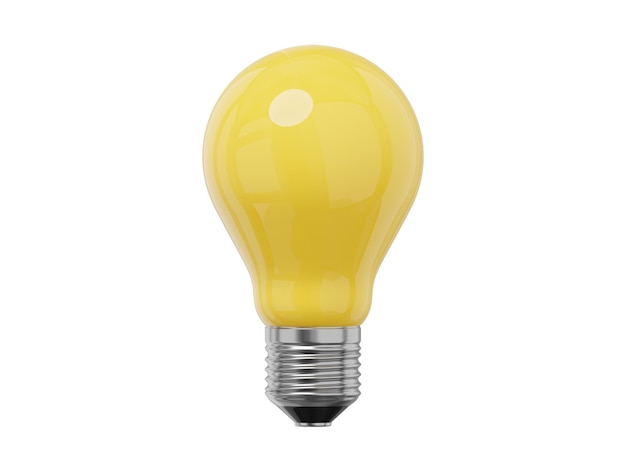 Realistische gelbe Glühbirne 3D-Rendering-Symbol auf weißem Hintergrund