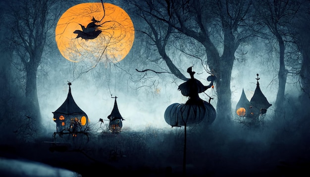 Realistische Halloween-Festivalillustration.Halloween-Nachtbilder für Tapeten.3D-Illustration.