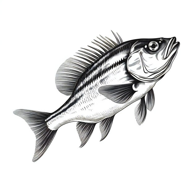 realistische handgezeichnete schwarz-weiße Fischillustration
