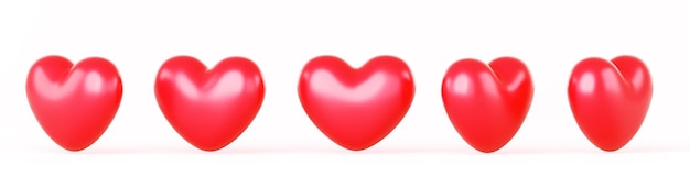 Realistische Icon-Satz von 3D-Herzen in verschiedenen Winkeln Ansicht Rote Symbole der Liebe Wohltätigkeit Freundlichkeit Gesundheitswesen und Medizin Isolierte Dekor-Elemente für Romantik Valentinstag-Party