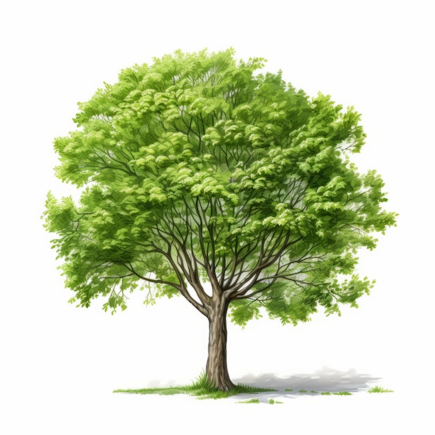 Realistische Illustration von einem Elm mit grünen Blättern auf weißem Hintergrund