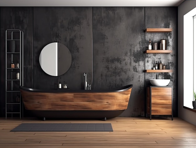 Realistische Innenarchitektur Badezimmer mit Badewanne modernes minimalistisches Design Generative KI