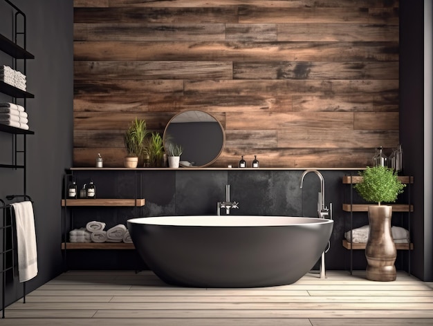 Realistische Innenarchitektur Badezimmer mit Badewanne modernes minimalistisches Design Generative KI