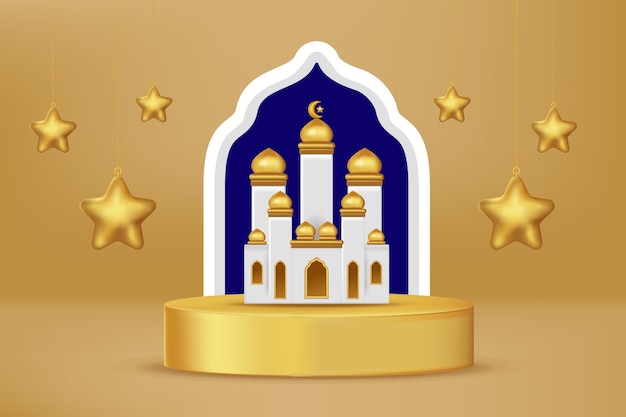 Realistische islamische 3D-Feier mit islamischem Ornament und Produktpodium Vektor-3D-Illustration