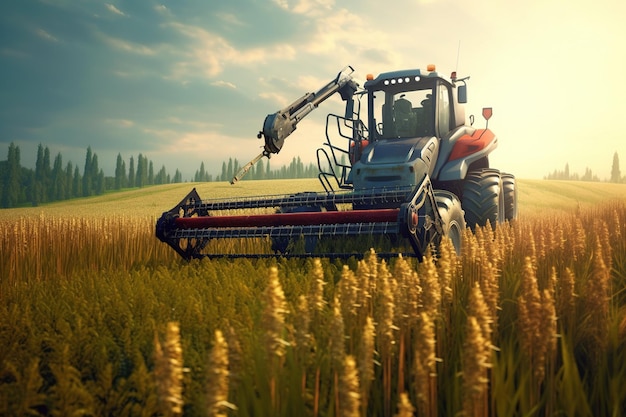 realistische Landwirtschaftsmaschine in sonnigen, hellen Feldern in hoher Auflösung