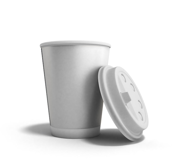 Realistische offene Kaffeetasse aus Papier 3D-Render auf Weiß