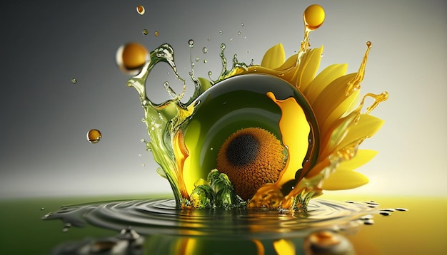 Realistische pflanzliche Sonnenblumen oder Olivenöl gefrorene Bewegungsspritzer Generative KI