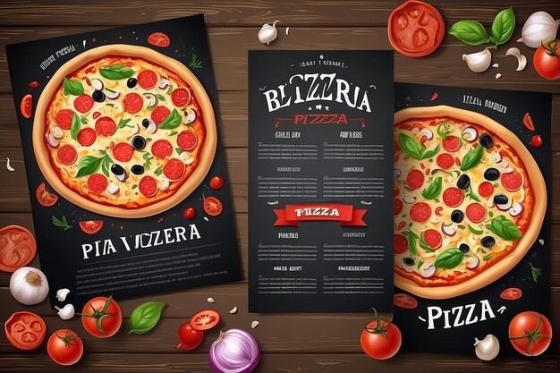 Foto realistische pizza pizzeria flyer vektor hintergrund zwei vertikale pizza