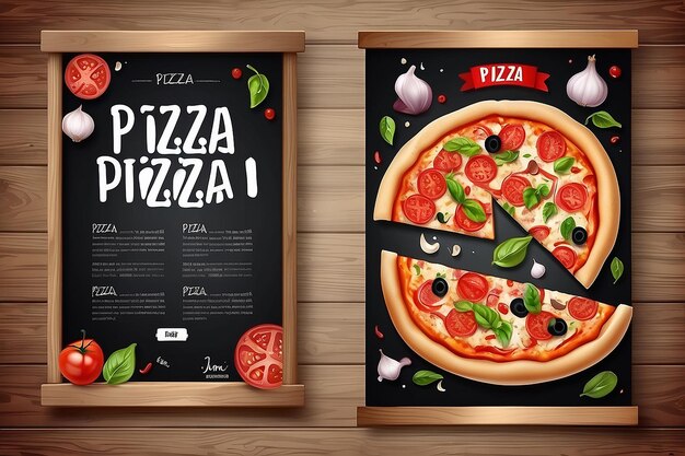 Realistische Pizza Pizzeria Flyer Vektor Hintergrund Zwei vertikale Pizza