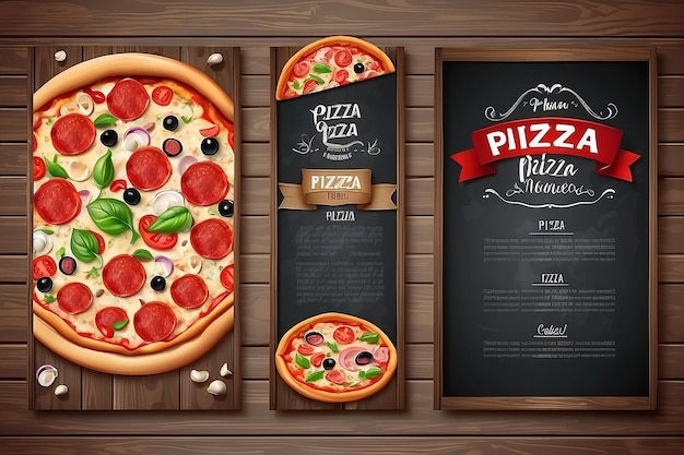 Realistische Pizza Pizzeria Flyer Vektor Hintergrund Zwei vertikale Pizza