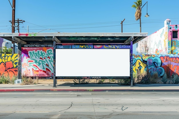 Realistische Plakatwand an einer Bushaltestelle in Los Angeles, Kalifornien, um ein Marketing-Mockup zu erstellen