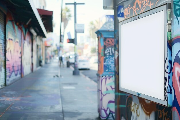 Realistische Plakatwand an einer Bushaltestelle in Los Angeles, Kalifornien, um ein Marketing-Mockup zu erstellen