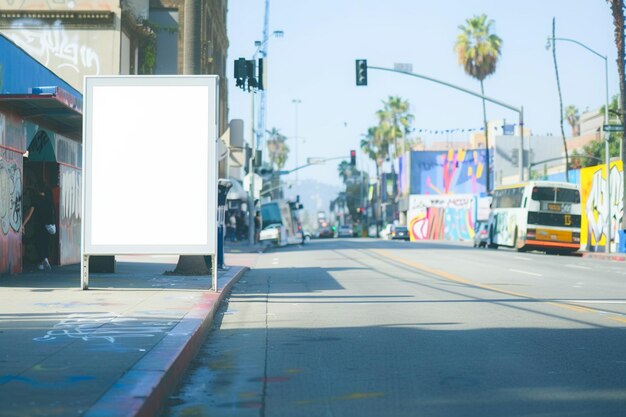 Realistische Plakatwand an einer Bushaltestelle in Los Angeles, Kalifornien, um ein Marketing-Mockup zu erstellen