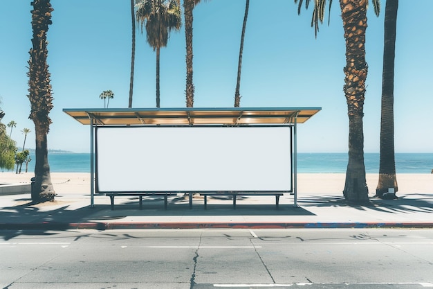 Realistische Plakatwand an einer Bushaltestelle in Los Angeles, Kalifornien, um ein Marketing-Mockup zu erstellen