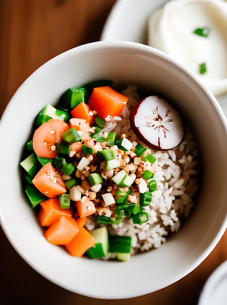 Realistische Poke Bowl, gemütliches Restaurant mit hohem Detailreichtum