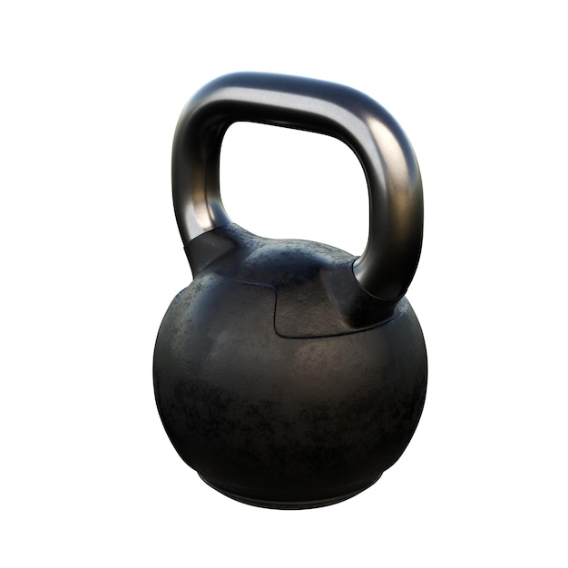 Foto realistische raue schwarze kettlebell isoliert auf weißem hintergrund übungskonzept 3d-illustration