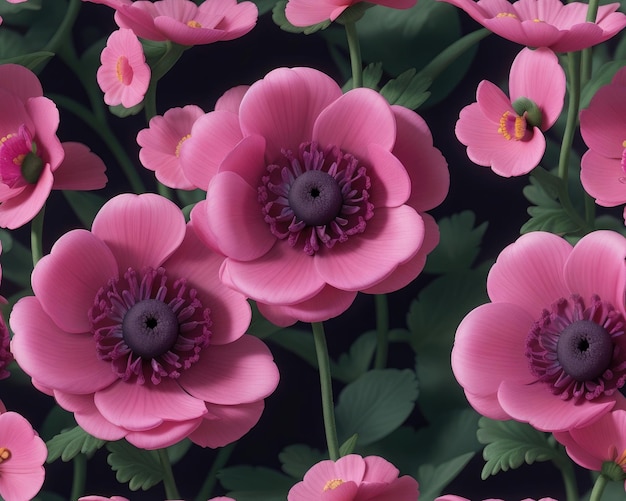 Realistische rosa Anemonenblüten, nahtloses Musterdesign