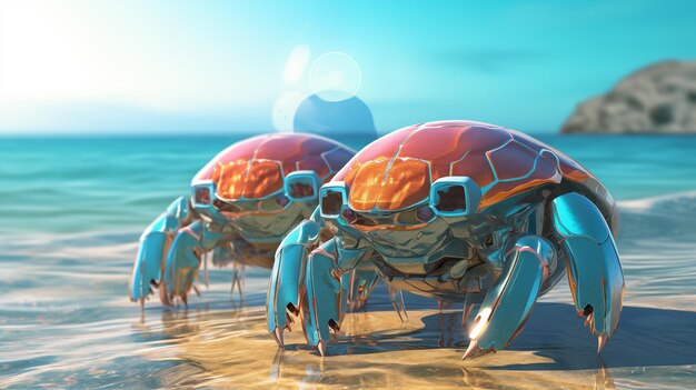 Realistische rote Roboterkrabbe Futuristische aquatische Cyber-Tier mit Krallen Scifi Farbig
