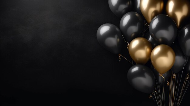 Realistische schwarze Holzkohltafel mit Partyballon-Hintergrund