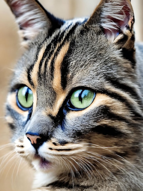 Realistische sibirische Katze auf einem hinreißenden natürlichen Hintergrund im Freien, der von der KI generiert wurde