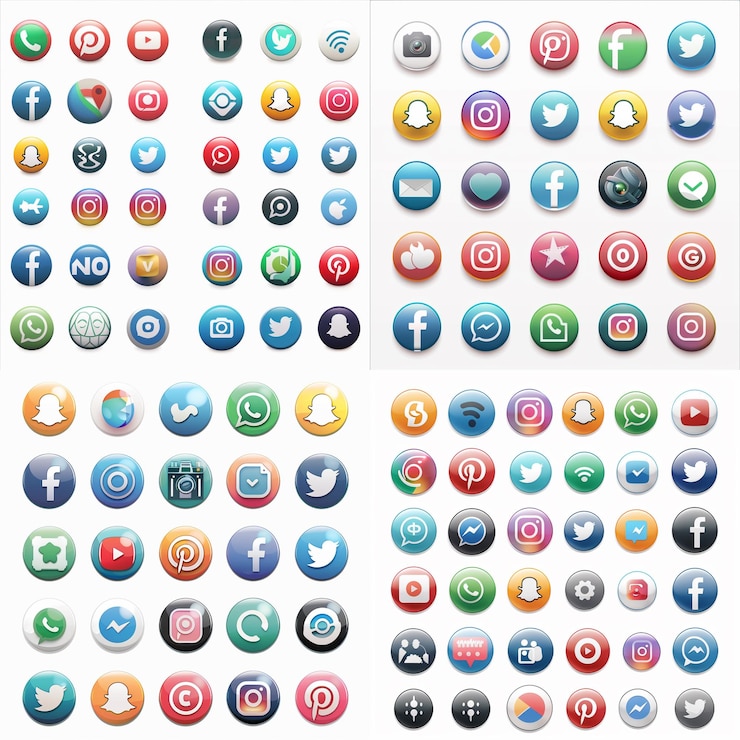 Foto realistische tasten mit social-media-logo-sammlung