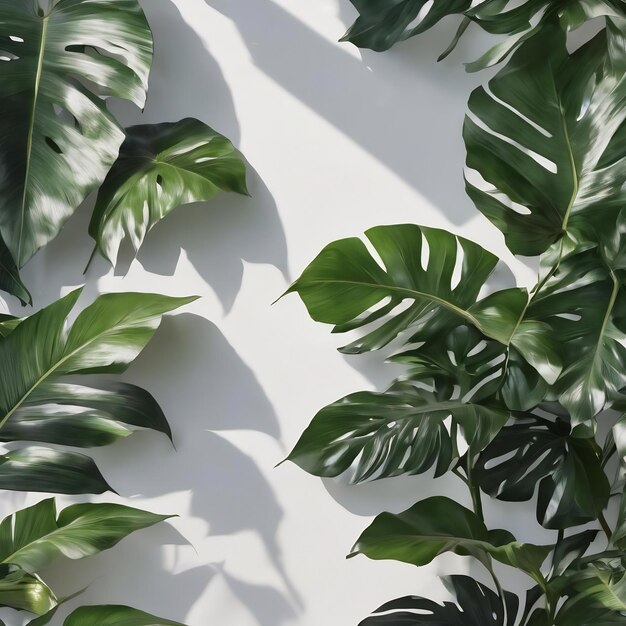 Realistische tropische Blätter Schatten-Overlay-Effekt auf weißer Wand