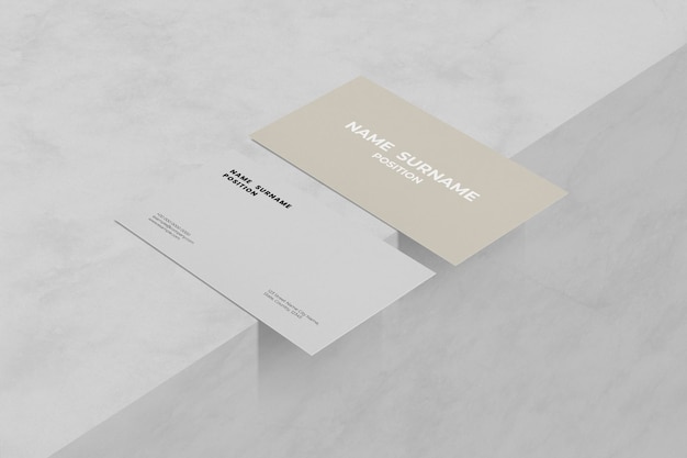 Realistische Visitenkarten-Mockup-PSD-Nachhaltigkeit Öko-Industrie auf Marmor