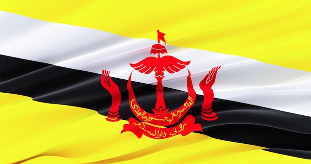 Realistische wehende Stoffflagge von Brunei 3D-Rendering