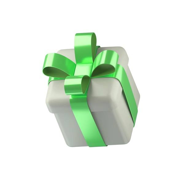 Realistische weiße 3D-Geschenkbox mit grün glänzender Schleife