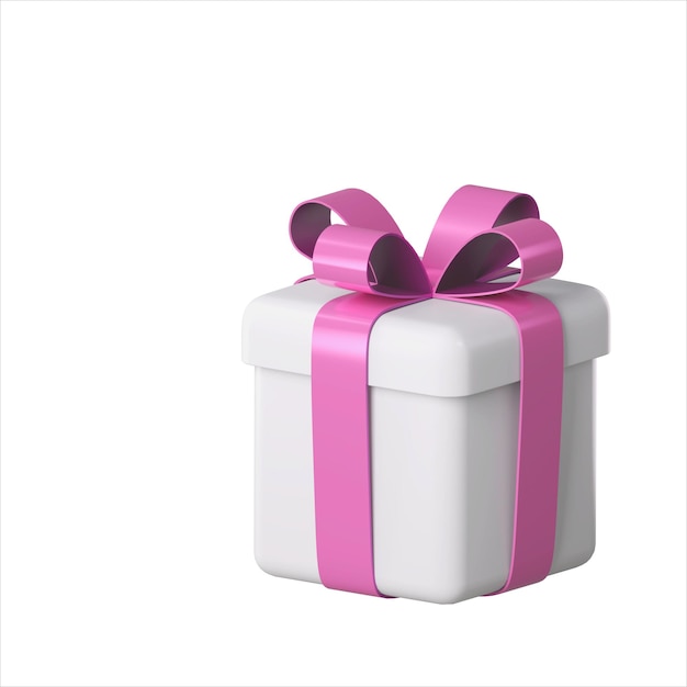 Realistische weiße 3D-Geschenkbox mit rosa glänzender Schleife