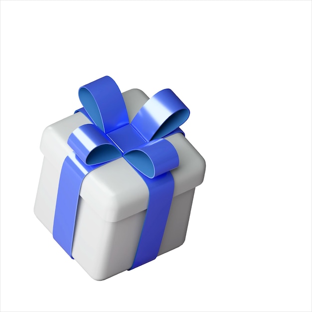 Realistische weiße Geschenkbox 3d mit blauer glänzender Schleife