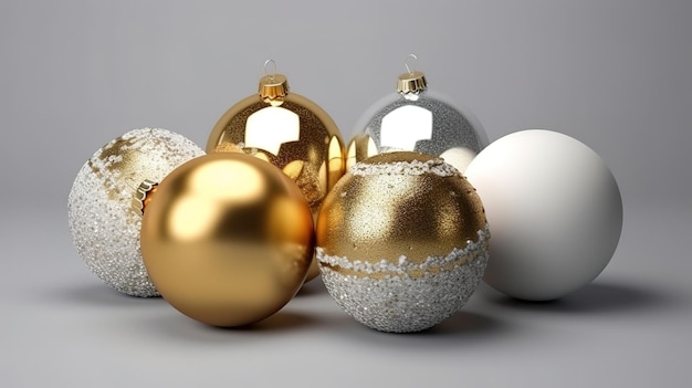 Realistische weiße Weihnachtskugel mit goldener Schleife Generative Ai