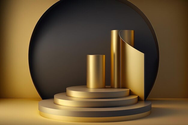 Realistischer 3D-Zylinder mit einem luxuriösen und goldenen Podium für die Produktpräsentation