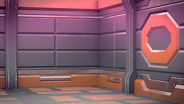 Realistischer alter Raumschiff-Sciencefictionkorridor, 3D übertragen.