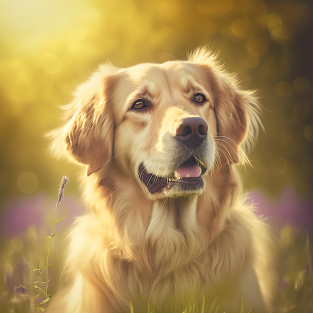 Realistischer Golden Retriever-Hund auf hinreißendem natürlichem Hintergrund im Freien