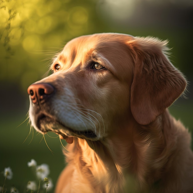Realistischer Golden Retriever-Hund auf hinreißendem natürlichem Hintergrund im Freien
