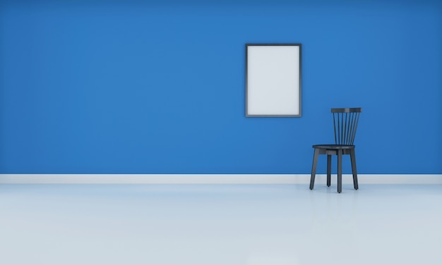 Realistischer moderner neutraler leerer Raum-Innenraum mit blauer Wiedergabe der Wand 3d