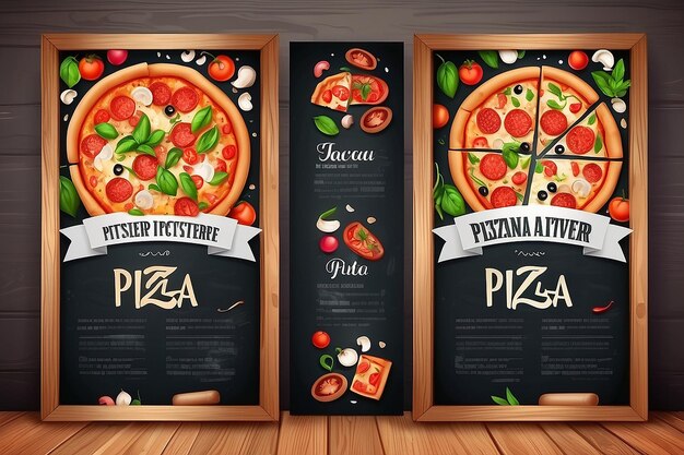 Foto realistischer pizza-pizzeria-flyer-vektor-hintergrund zwei horizontale pizza-banner mit zutaten