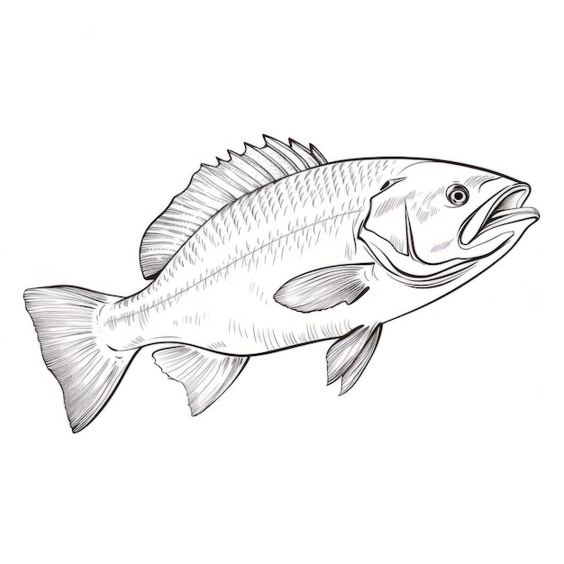 Foto realistischer schwarz-weiß-bass-fisch-sketch-farbvektor