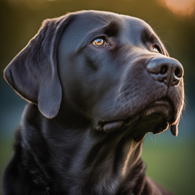 Realistischer schwarzer Labrador-Retriever auf hinreißendem natürlichem Hintergrund im Freien