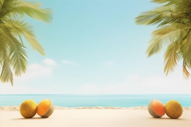 Realistischer Sommerhintergrund, lebendiges tropisches Thema mit Meerblick und Palmen