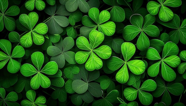 Realistischer St. Patrick's Day vierblättriges grünes Kleeblatt Hintergrund Generative KI