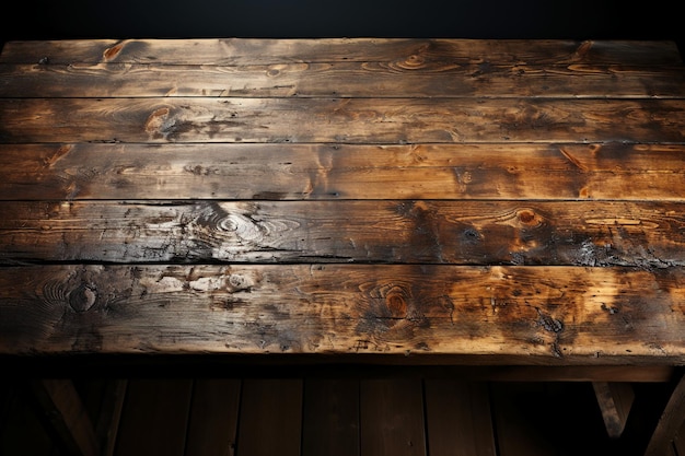 Realistischer Tisch aus altem Holz, der die gesamte Oberfläche von oben abdeckt. KI-generativ