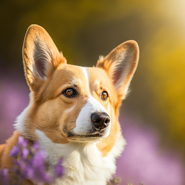 Realistischer walisischer Pembroke-Corgi auf hinreißendem natürlichem Hintergrund im Freien