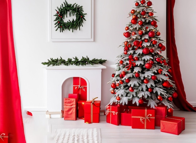 realistischer Weihnachtshintergrund mit Kugeln und Baum