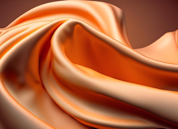 Realistischer, welliger, abstrakter Hintergrund, zartes und elegantes orangefarbenes Seidentuch