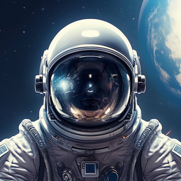 Realistisches Astronautenporträt im Weltraum, Mondhelm und Schulterillustration