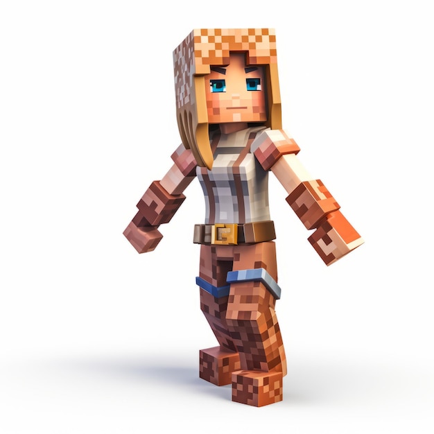 Realistisches blondes Minecraft-Mädchen auf weißem, isoliertem Hintergrund