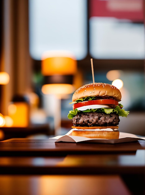 Realistisches Burger-Restaurant mit warmer Beleuchtung und gemütlicher Atmosphäre
